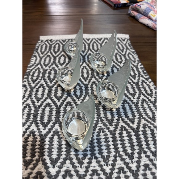 Kate Aspen frosted glass sailboat tealight candle holder -4" tall Bundle Of 5 - Picture 4 of 13